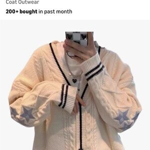 Women's Cream Cable Knit Sweater with Star Accents